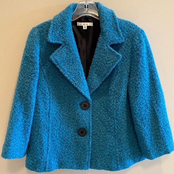 CAbi Jackets & Blazers - CAbi Teal Boucle 2 Button Lined Wool Blend Jacket Blazer Size 6